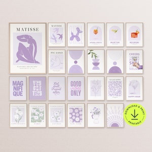 Purple print Bundle of 35 printable gallery set preppy aesthetic poster lavender wall art dorm decor college girl bedroom boho flower art