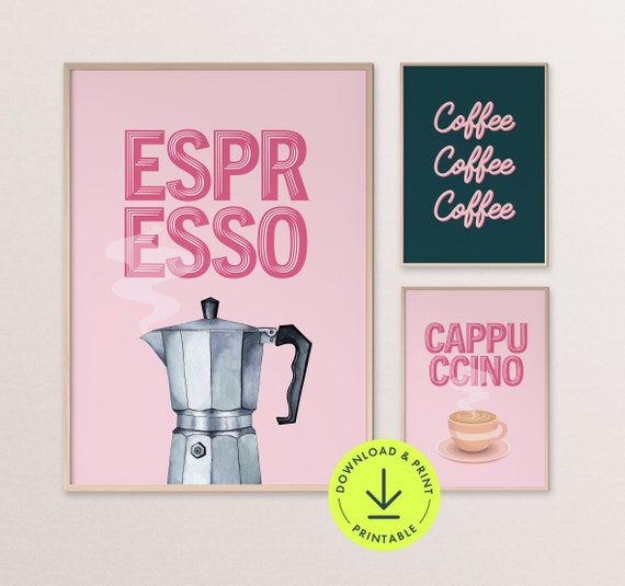 Retro Pink Coffee Print Printable Coffee Bar Gallery Set of 3 Vintage  Trendy Coffee Poster Kitchen Decor Coffee Shop Sign Coffee Bar Sign 