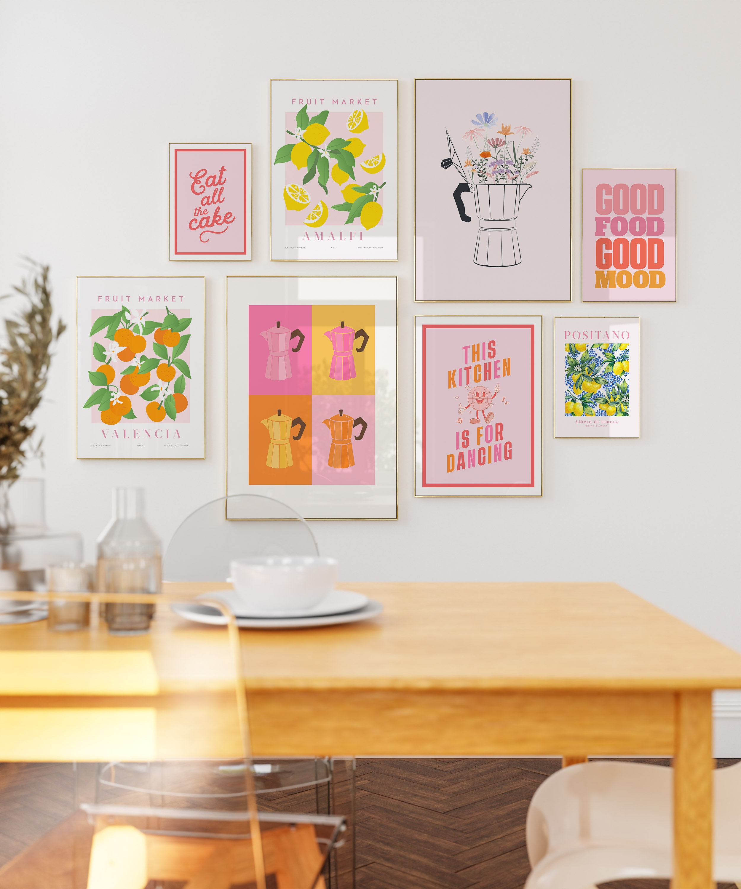 Colorful Kitchen Print Set of 24: Pink Orange Gallery Wall (digital ...