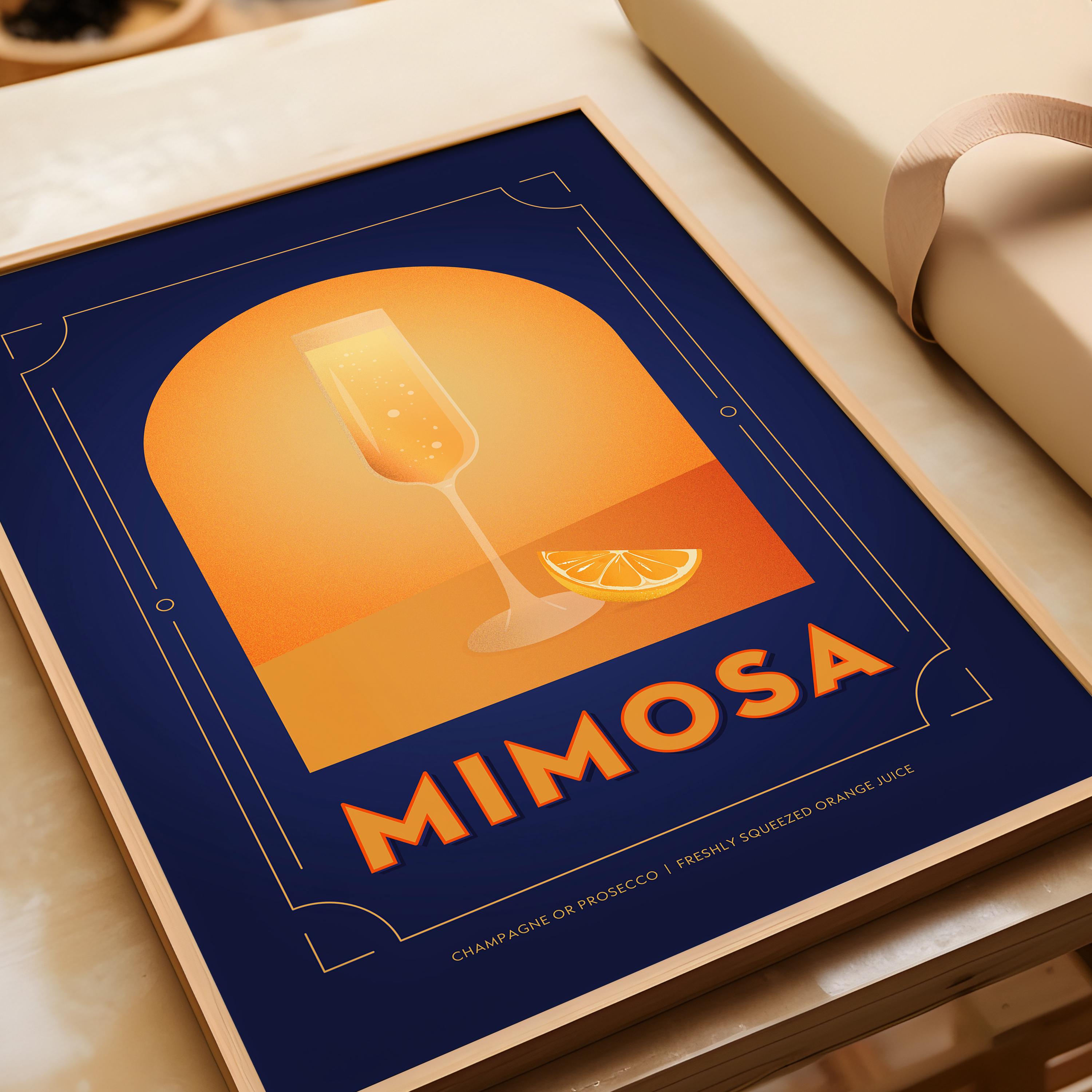 Mimosa Recipe Print: Retro Cocktail Bar Cart Art (digital Download