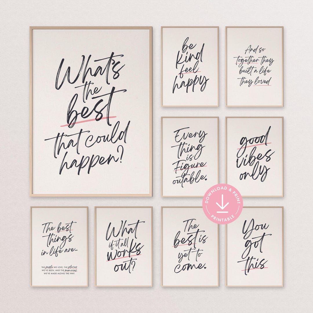 Inspirational Quote Print Set: Retro Typography Wall Art (digital ...