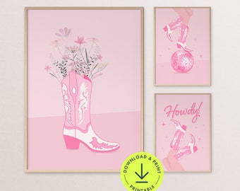Pink Cowgirl Boot Print Set: Western Room Decor (Digital Download)