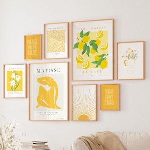 Yellow wall art bundle of 35 yellow gallery set printable kitchen poster aesthetic dorm decor boho living room print trendy girl room decor