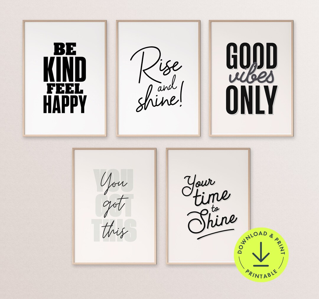 Trendy Positive Affirmation Quote Print Set of 5 Inspirational Black ...