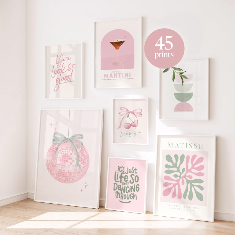 Pink & Sage Green Gallery Wall Art Set: Boho Prints (digital Download ...
