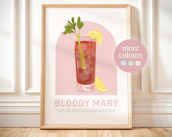 Bloody Mary Cocktail Recipe Print: Retro Bar Cart Decor (Digital Download)