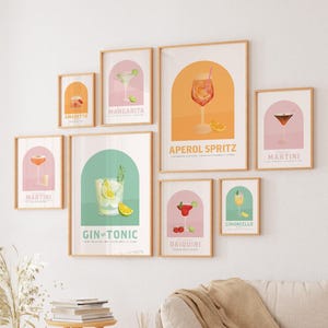 Cocktail Poster Set 24 Bar Kunstdruck Aperol Spritz Print Limoncello, Martini, Margarita, Mojito, Negroni Gin Alkohol Wandkunst digital