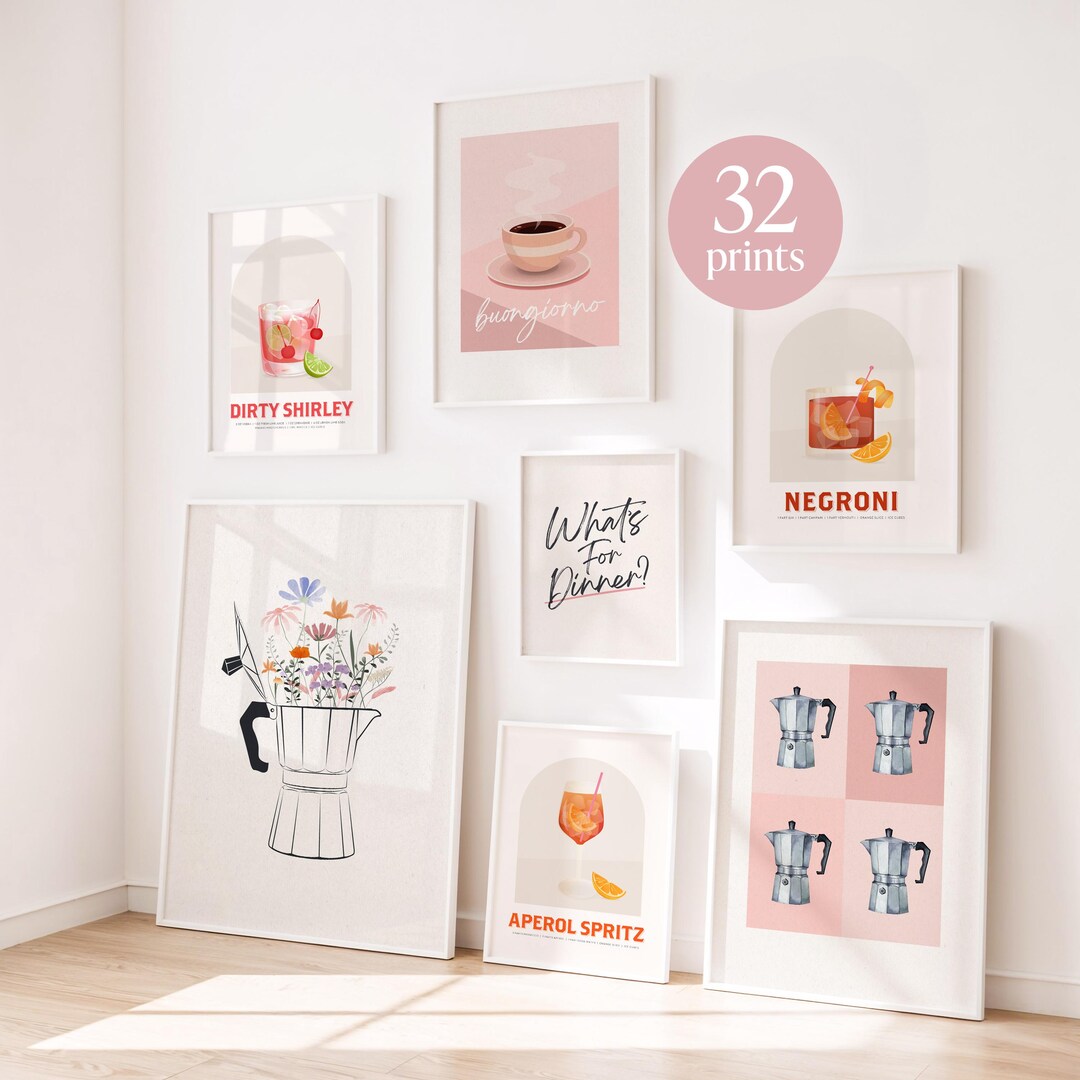 set of 6 kitchen prints coffee print set kitchen art... Neutral Kitchen Print Set: Coffee, Cocktails, Quotes (32 Prints ...