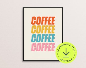 Bunter Kaffee Zitat Druck Wand Kunst druckbare Pop Art Kaffee Bar Druck Vintage Küche Dekor Coffee Shop Kaffee Cafe Kaffeeliebhaber Geschenk