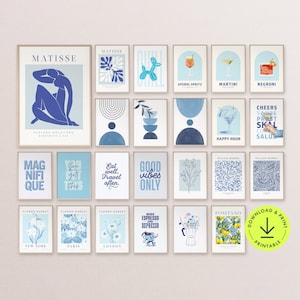 Blue wall art print set of 32 coastal gallery wall set blue printable boys bedroom art teen girls decor trendy dorm decor preppy aesthetic