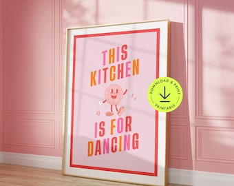 Retro Kitchen Print: Disco Ball, Pink & Orange Wall Art (Digital Download)