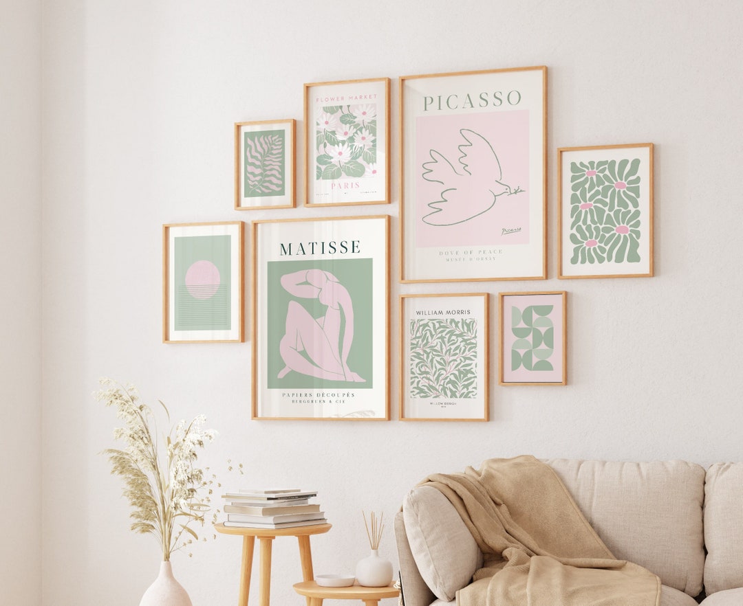 Green Pink Gallery Wall Set of 6 Print Modern Abstract Art Printable ...