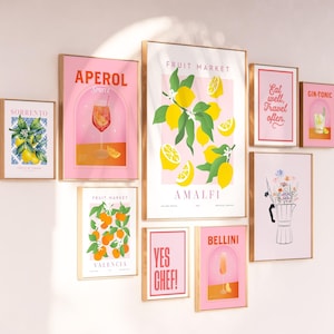 Set di stampe per cucina, decorazioni per cucina moderne, cucina colorata, set di 24 poster da parete per cucina, arte murale per sala da pranzo