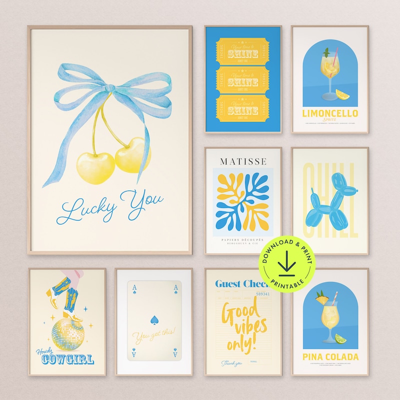 Blue and Yellow Wall Art - Etsy