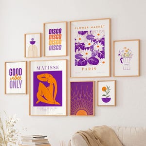 32 purple and orange poster set printable colourful dorm room decor teen girls bedroom trendy living room wall art bundle gallery wall set
