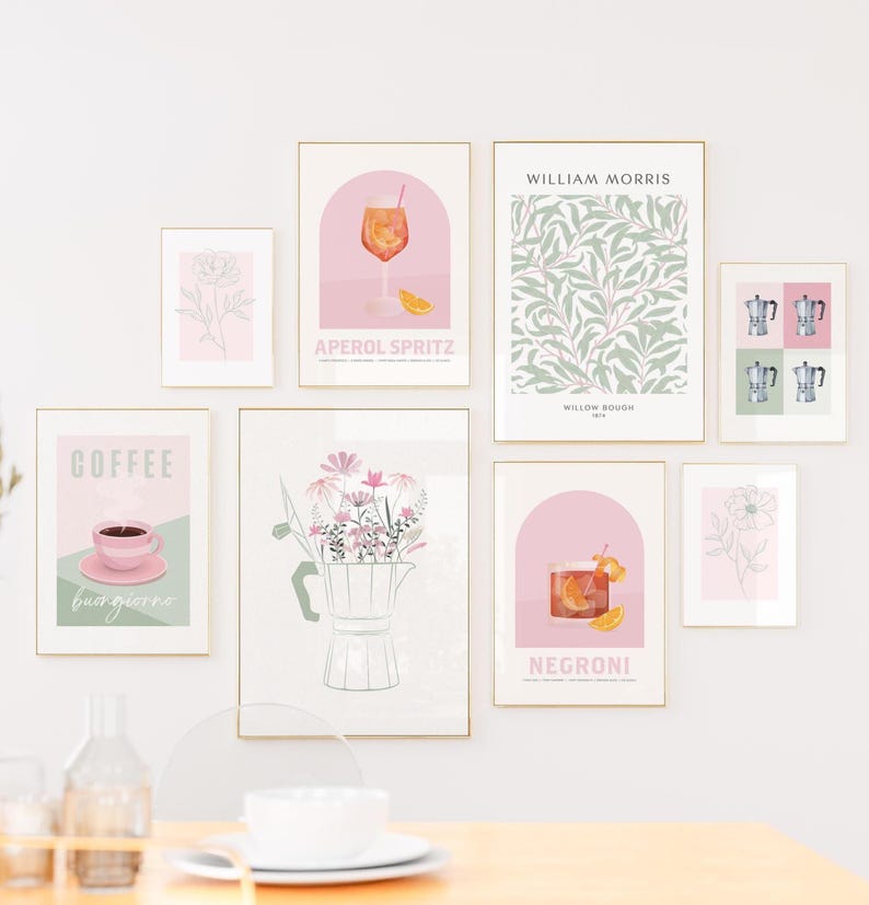 Pink & Sage Green Gallery Wall Art Set: Boho Prints (digital Download ...