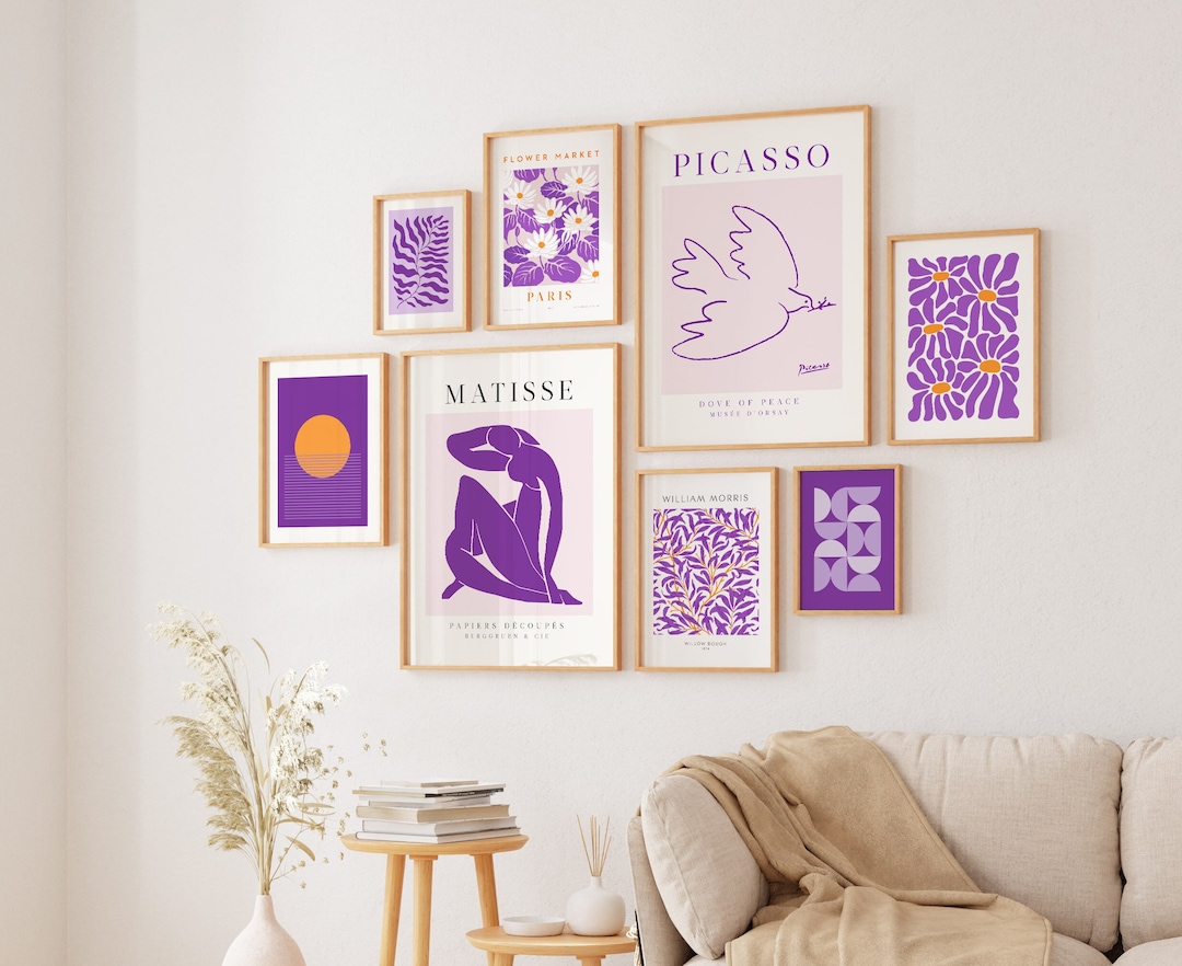 Purple fashion & the hippie drawings セット Purple Gallery Wall Art Set: Modern Abstract Prints (digital