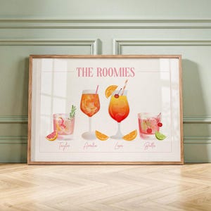 Custom roommates cocktail drink print: Personalised dorm room decor college apartment name sign (digital download)