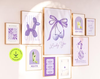 Purple & lilac print set: Printable college apartment, dorm decor poster trendy (Digital Download)