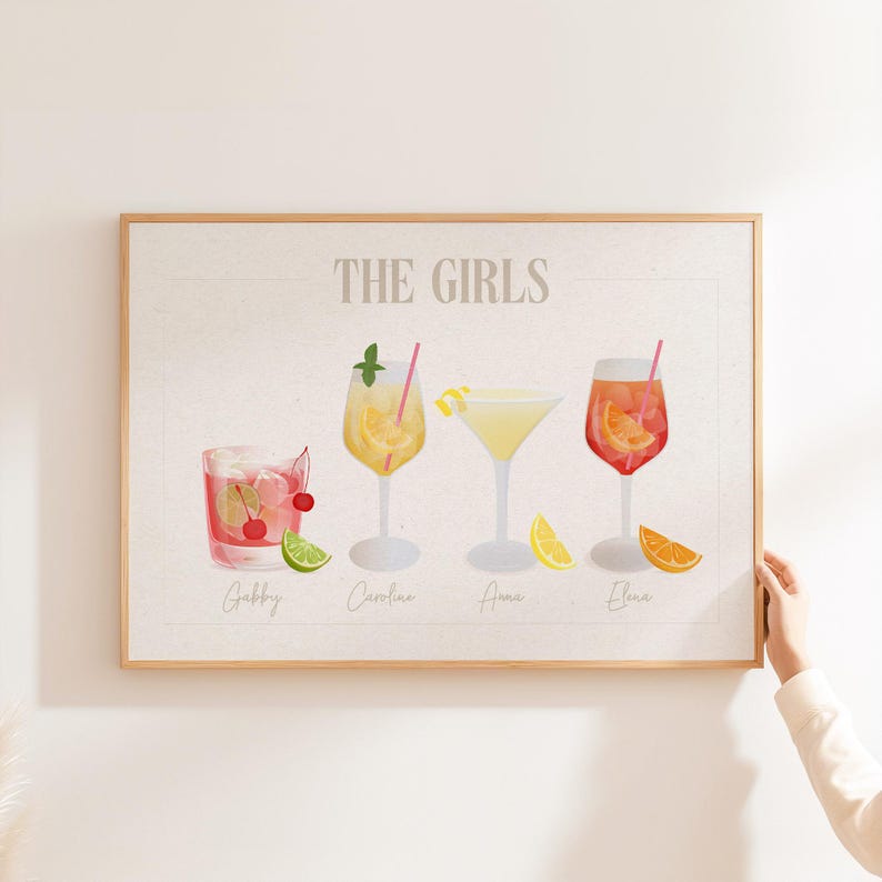 Custom roommates cocktail drink print: Personalised dorm room decor college apartment name sign best friend gift (digital download) image 4
