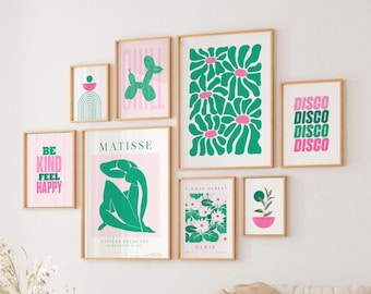 Pink and Green Preppy Art Print Set: Trendy Dorm Decor (Digital Download)