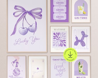 Purple Preppy Wall Art Set: Trendy Dorm Decor, teen girl bedroom (Digital Download)