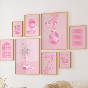 Pink Cowgirl print gallery set of 12 cowgirl printable wall art cowgirl party decorations pink western print trendy dorm decor college girls
