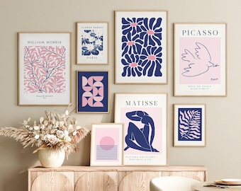 Navy Blue & Pink Gallery Wall Art Set: Matisse, Picasso, Bauhaus (Digital Download)