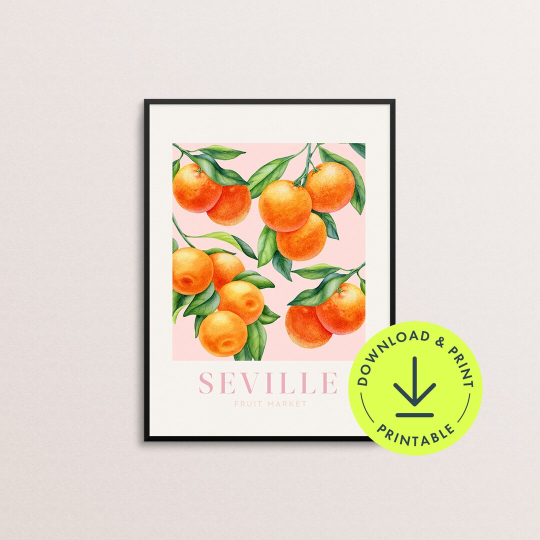Orange Tree Seville Fruit Market Print: Vintage Kitchen Wall Art
