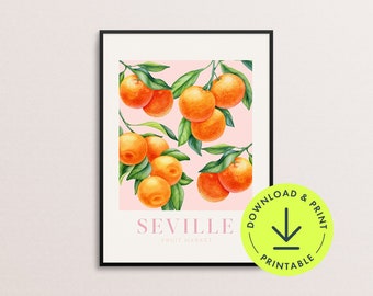 Orange Tree Seville Obstmarkt Print: Vintage Küche Wandbild Kunst (Digitaler Download)