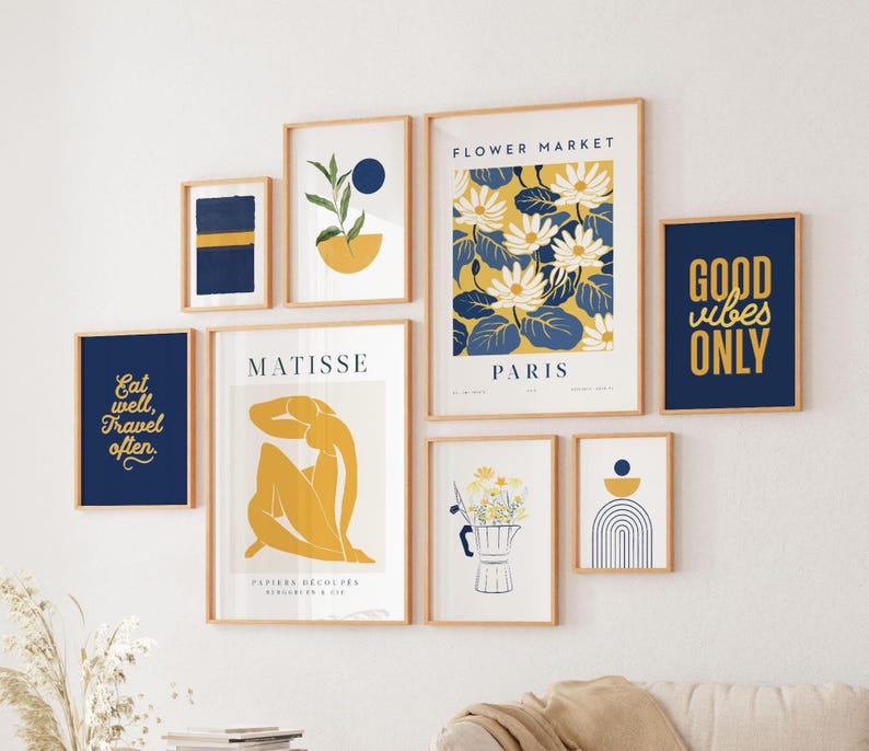 Blue & Yellow Gallery Wall Art: Modern Printable Decor Set (digital ...