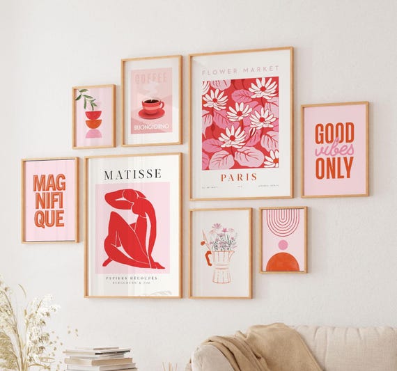 Lot De 4 Affiches Murales Coquette Rose - Motif Nœud & Cerise, 40x60cm - Décoration Chambre Fille, Dorteur - Sans Cadre