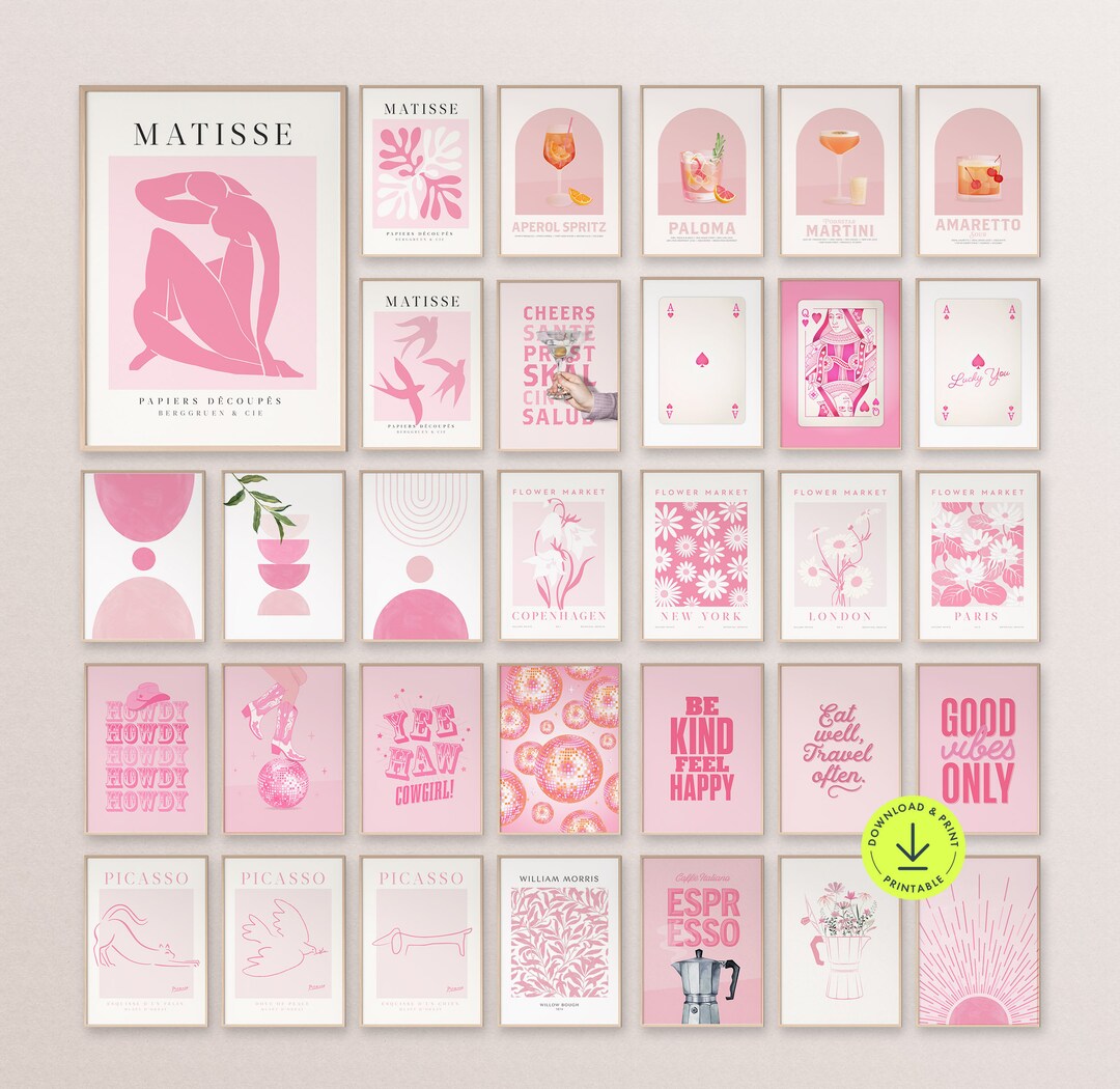 Pink Wall Art Print Bundle Eclectic Gallery Wall Set 42 Trendy