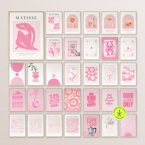 Trendy pink wall art set 42 posters pink gallery wall set aesthetic pink prints printable cute pink dorm room decor teen girls bedroom pink