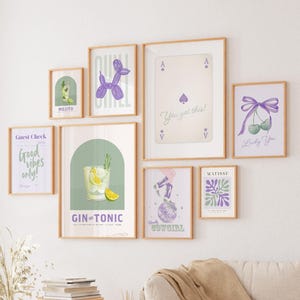 Grün und lila druckbare Wand Kunst Set 9 trendige Wohnheim Dekor preppy ästhetische Galerie Bundle Teenager Mädchen Schlafzimmer Poster Wohnzimmer Dekor