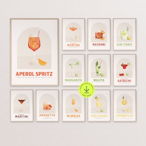 Minimalistischer Cocktail-Druck 12er-Set Bar Barwagen Galeriewand Neutrales Cocktail Poster Bar Printable Kunst Getränke Wanddekoration Küche Print Bar Schild