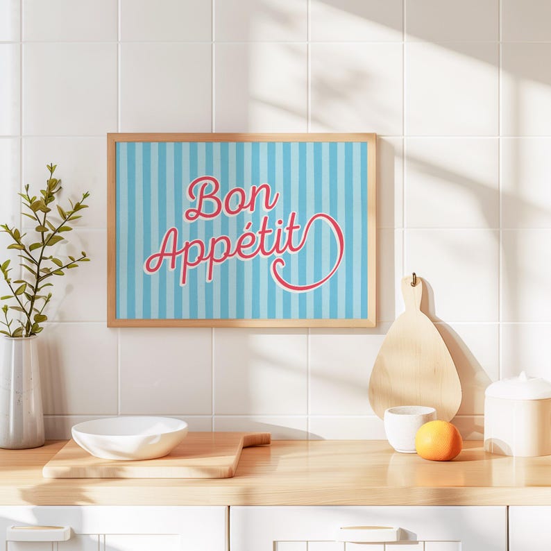 Bon Appetit Print: Colourful Kitchen Quote Typography Poster Retro Red ...