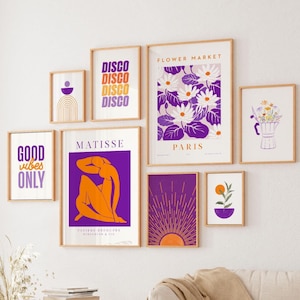 Purple orange print set of 32 colourful poster dorm room decor teen girl bedroom trendy preppy wall art aesthetic gallery wall set printable