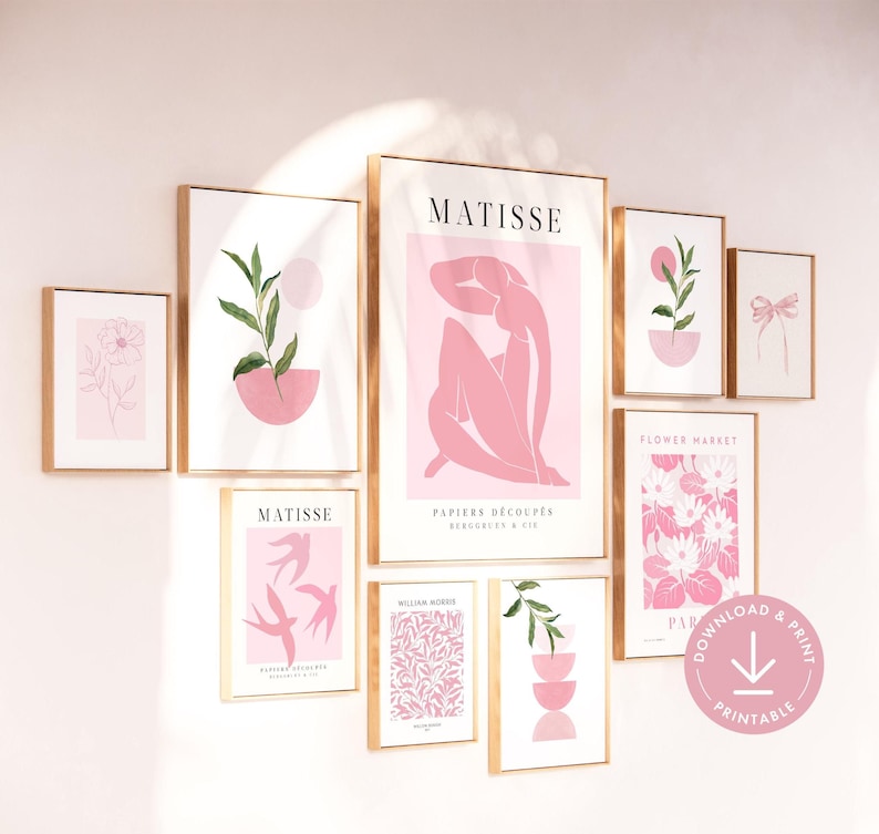 Pink Wall Art Print Set: Boho Gallery, Teen Girl Room Decor (digital ...