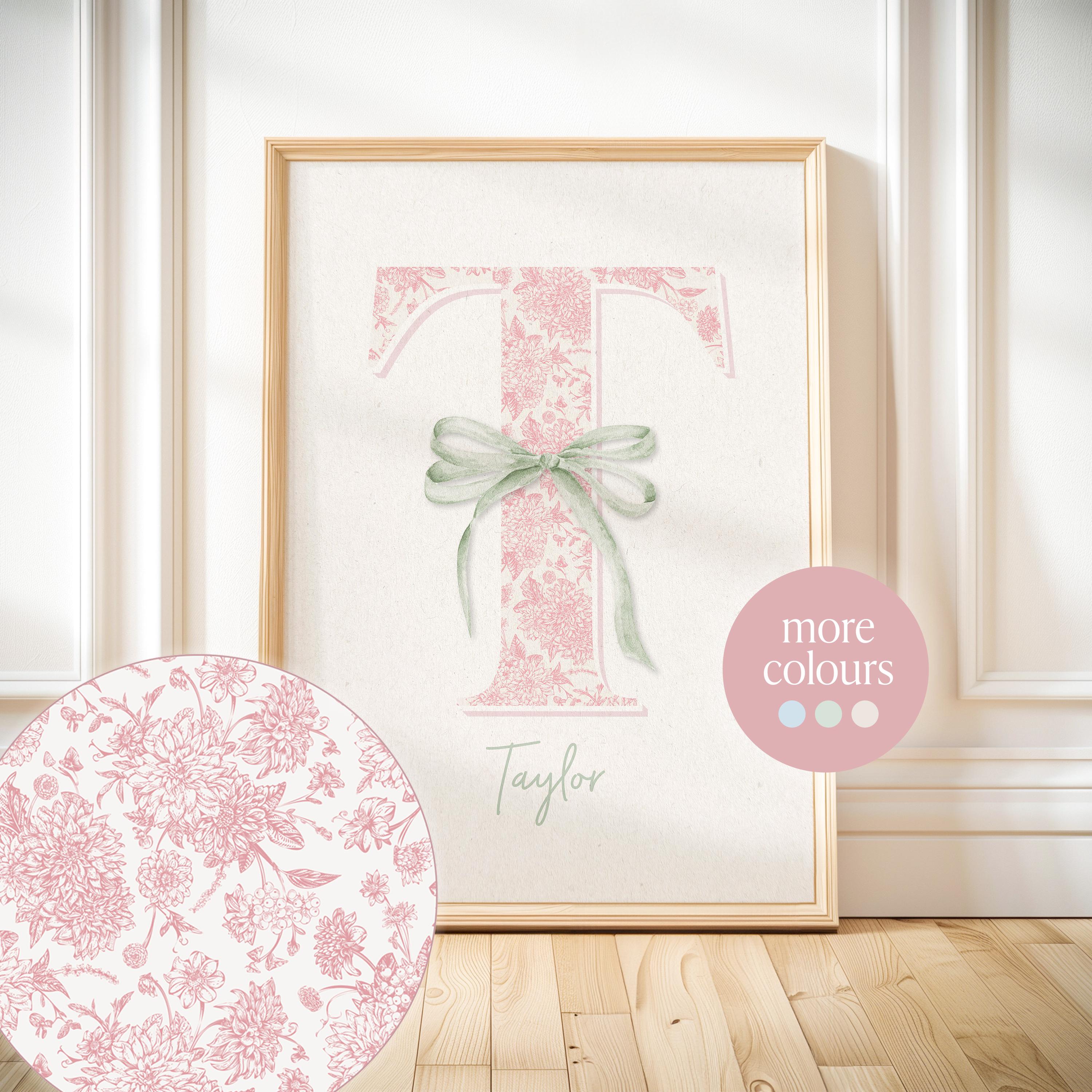 Personalized Floral Initial Nursery Print: Chinoiserie Bow Decor ...