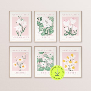 Estampados de flores rosa salvia verde floral arte de la pared Galería estética conjunto de pared mercado de flores cartel imprimible Arte de la pared botánica decoración de la sala de estar