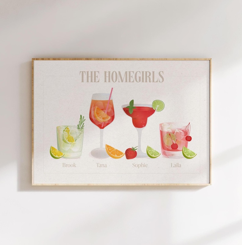 Custom roommates cocktail drink print: Personalised dorm room decor college apartment name sign best friend gift (digital download) image 13