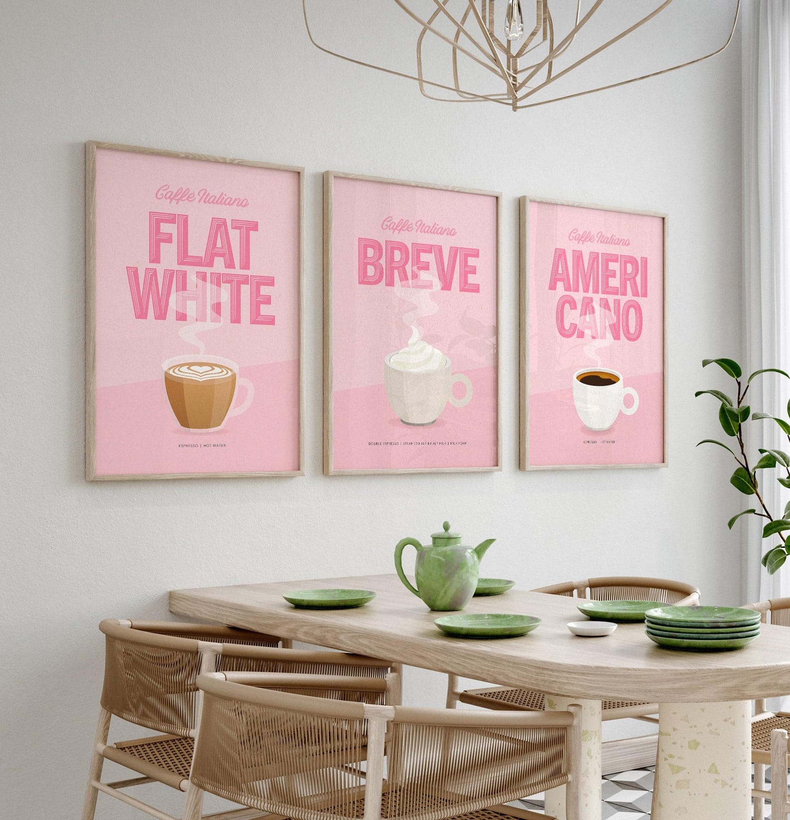 set of 8 kitchen prints, coffee print set, fork spoon... Pink Coffee Types Print Set: Kitchen Cafe Art (digital Download) - Etsy