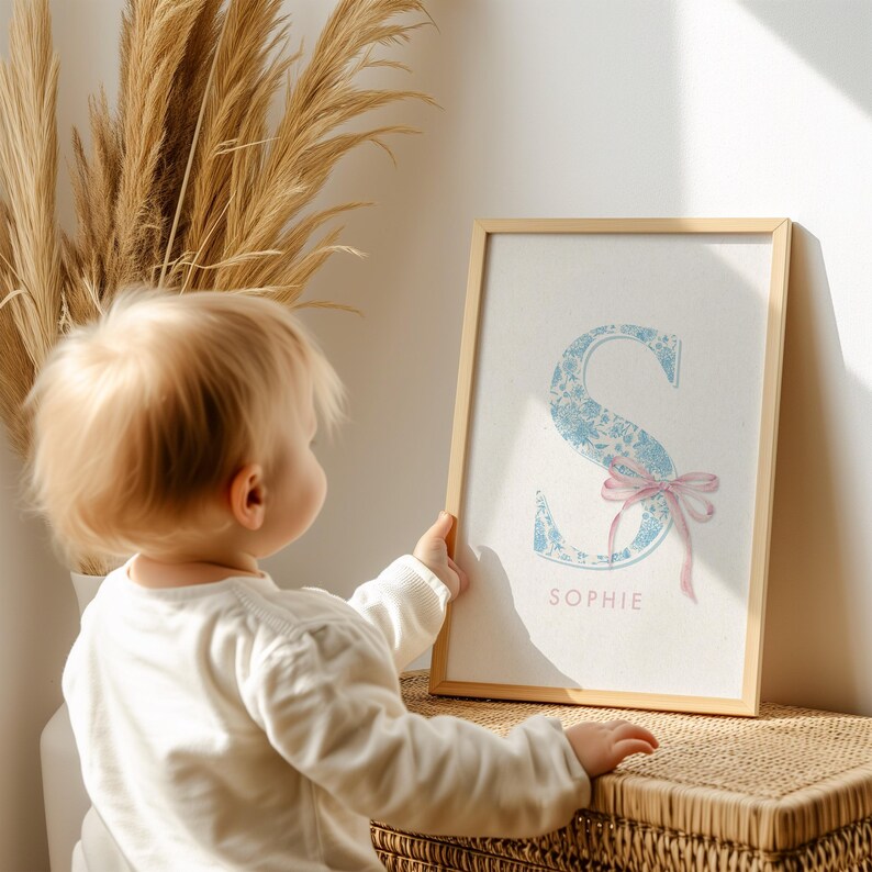 Personalized Floral Initial Nursery Print: Chinoiserie Bow Decor ...