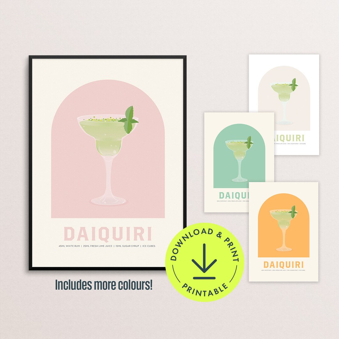 Daiquiri Cocktail Poster Bar Printable Art Cocktail Print Girly Bar