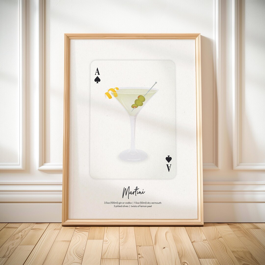 Martini Poster Playing Card Art Printable Cocktail Recipe Drinks