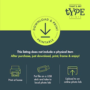 May include: A green and yellow graphic with the text "That's My Type Prints" and a download and print icon. The graphic also includes instructions for printing at home, uploading to an online photo lab, or putting the file on a USB stick and taking it to a local photo lab.