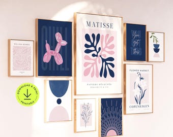 Pink & Navy Gallery Wall Art Set: Boho Prints (Digital Download)