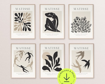 Matisse Print Set: Black Beige Abstract Art (Digital Download)