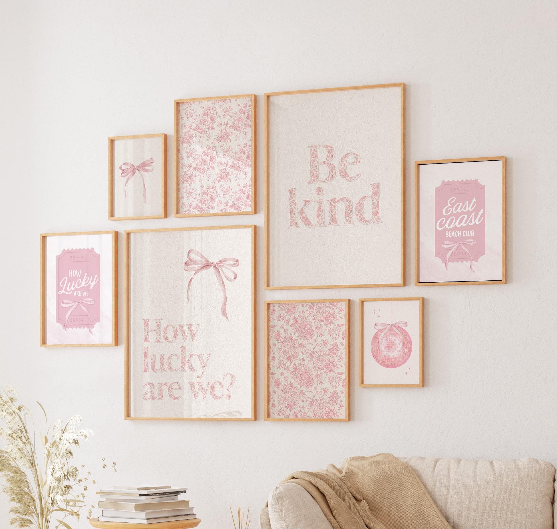 Pink Bow Nursery Art Print Set: Coquette Decor (Digital Download)